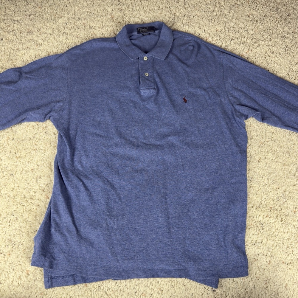 Vintage Y2K Polo Ralph Lauren Polo Shirt Men Large Blue Long Sleeve Pony Bolivia